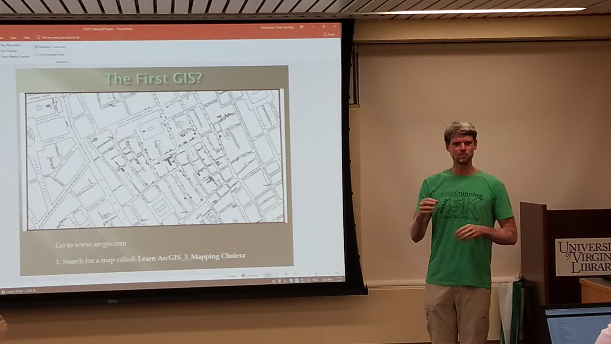 ahsgeo's tweet photo. @scholarslab geospatial jedi, Drew sharing the transdisciplinary nature of GIS to this week's @GISEd @VAGeogAlliance k12 cohort #YouCanMapThat https://t.co/00GPTA3sBK