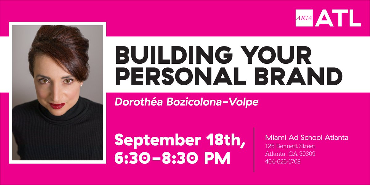 AIGAatl's tweet photo. We’re teaming up with @miamiadschool @portfoliocenter to host @SocialEspionage for an evening about how to build &amp; monetize your #PersonalBranding. @miamiadschool @portfoliocenter — https://t.co/mg5u6hnSlW 

#AIGAATL #DesignExecutives #DesignAtlanta #TuesdayMotivation https://t.co/VNT3GLVstT