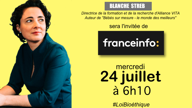 allianceVITA's tweet photo. .@BlStreb sera l'invitée de @franceinfo demain matin pour évoquer la révision du projet de #LoiBioéthique qui sera présenté demain en Conseil des ministres. https://t.co/x0gaJLeeCF