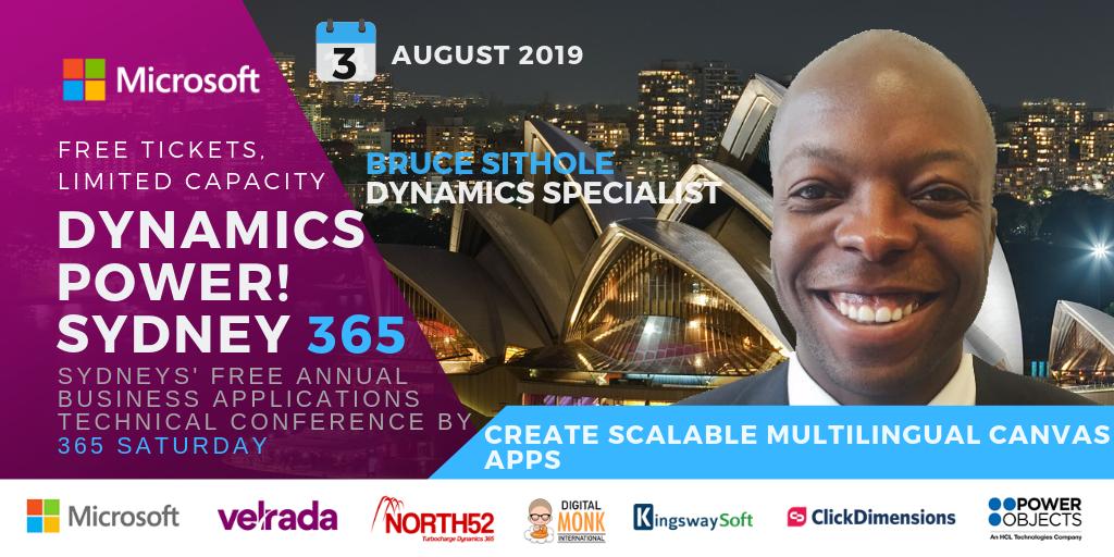 DynamicsPower! Sydney is just around the corner and excitement is in the air! Catch <a href="/365bruce/">365 Bruce</a> as he takes us through 'Create Scalable Multilingual Canvas Apps!' Tickets are free but limited! lnkd.in/gxaVkPN #MSDyn365 #365Saturday #D365Sydney <a href="/MSFTDynamics365/">Dynamics 365</a> <a href="/PowerApps/">MSPowerApps</a>