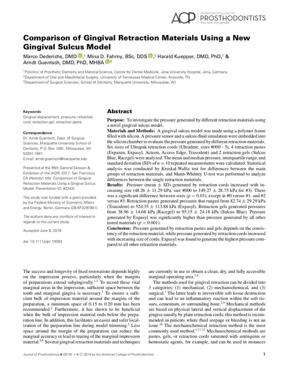 malshehri_dr's tweet photo. Comparison of #Gingival #Retraction Materials

Pressure generated by retraction pastes and gels depends on the consistency of the retraction material, while retraction cords increased by increasing size of cords

#Expasyl generate the highest pressure

مقارنة مواد إزاحة اللثة https://t.co/fdUAdQRpsJ