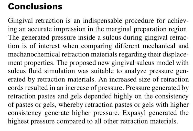 malshehri_dr's tweet photo. Comparison of #Gingival #Retraction Materials

Pressure generated by retraction pastes and gels depends on the consistency of the retraction material, while retraction cords increased by increasing size of cords

#Expasyl generate the highest pressure

مقارنة مواد إزاحة اللثة https://t.co/fdUAdQRpsJ
