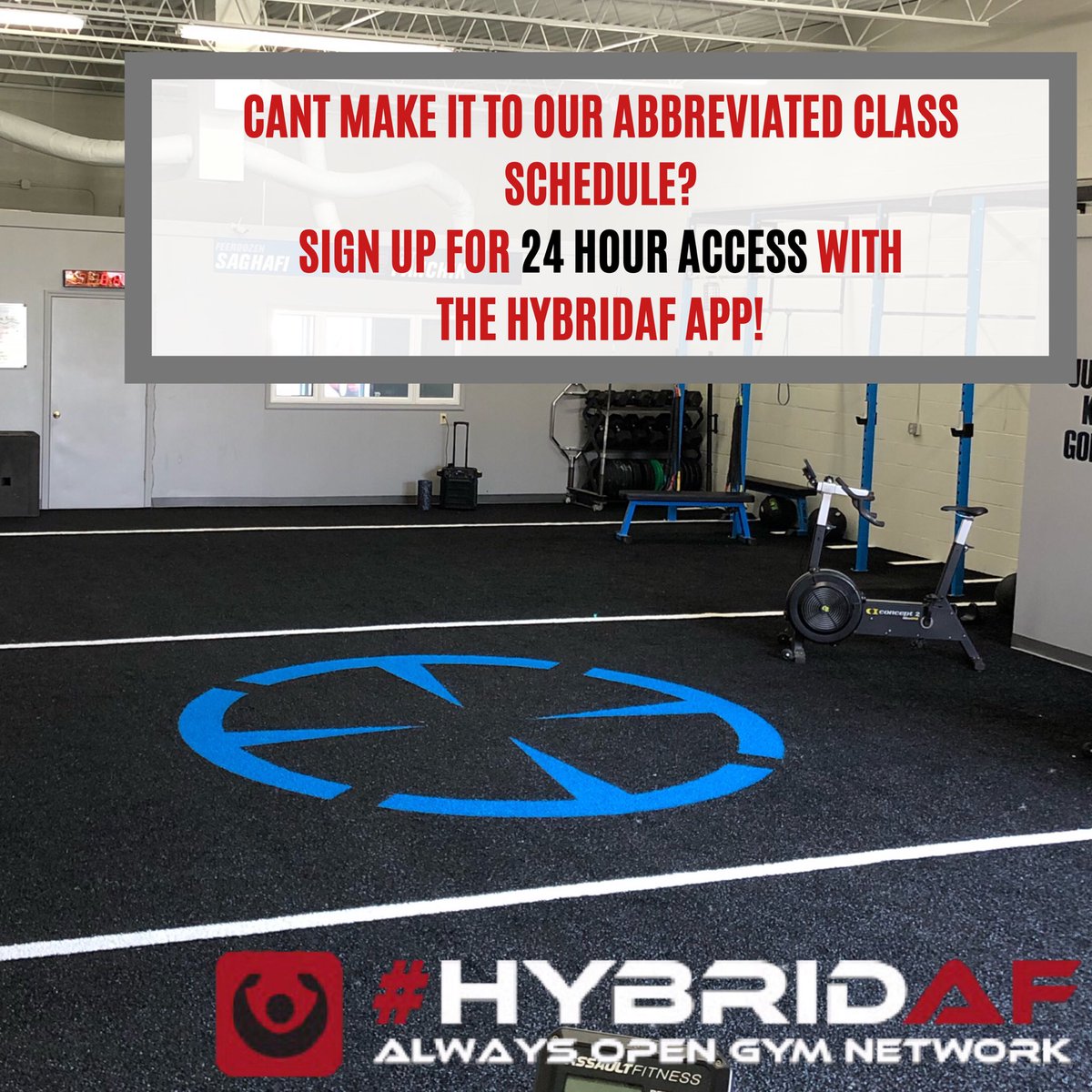 CROSSFIT GAMES WEEK SCHEDULE! We are so excited to cheer Scott, Fee and Saxon on in Madison next week! As we prepare for the Games we will be making some adjustments to our classes.

REMINDER!Our new addition is 24hr access! Download the @hybridaf  app and register.
