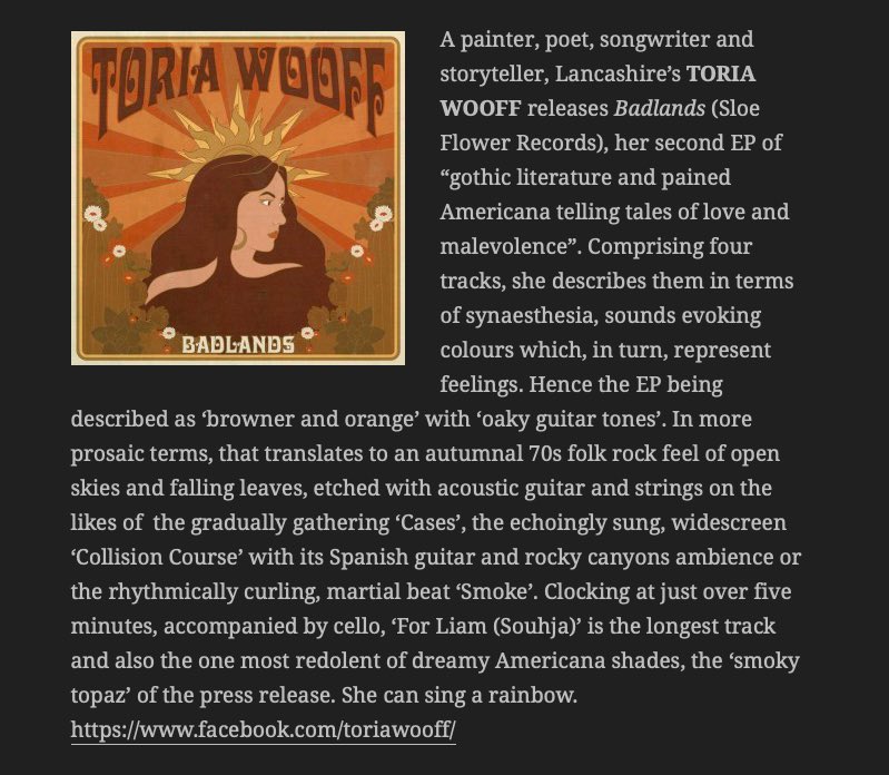 Lovely words from folking.com 🌞 Badlands Limited Edition pre-order closes at midnight tonight! Head to sloeflowerrecords.co.uk to get yours ✨✨✨