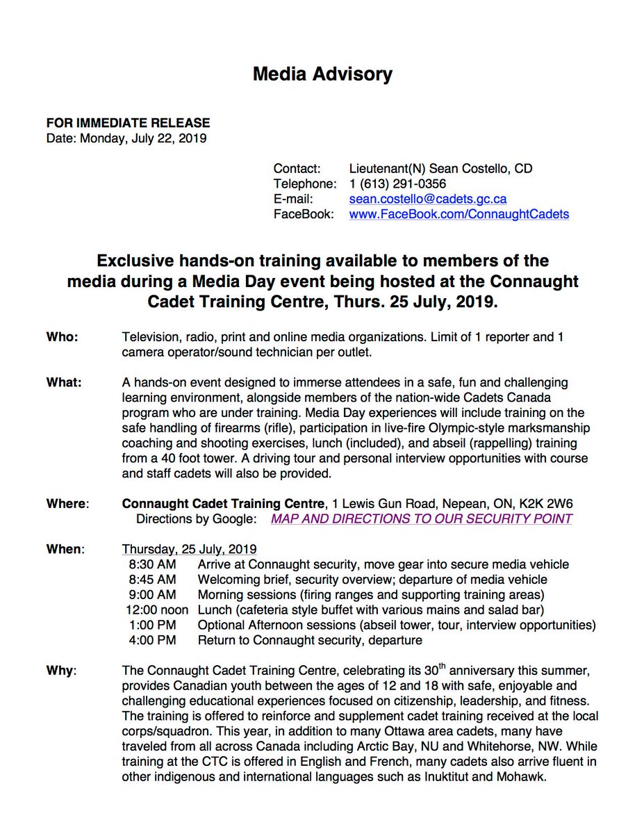ConnaughtCadets's tweet photo. Arrangements are firming up for a super-unique, hands-on #MediaEvent at the @ConnaughtCadets Training Centre in west #Ottawa. Half or full day options available for members of the #OttNews community to come meet some amazing Canadian youth, Thurs, 25 Jul. #Marksmanship #Abseil https://t.co/5ZaihkR4wx