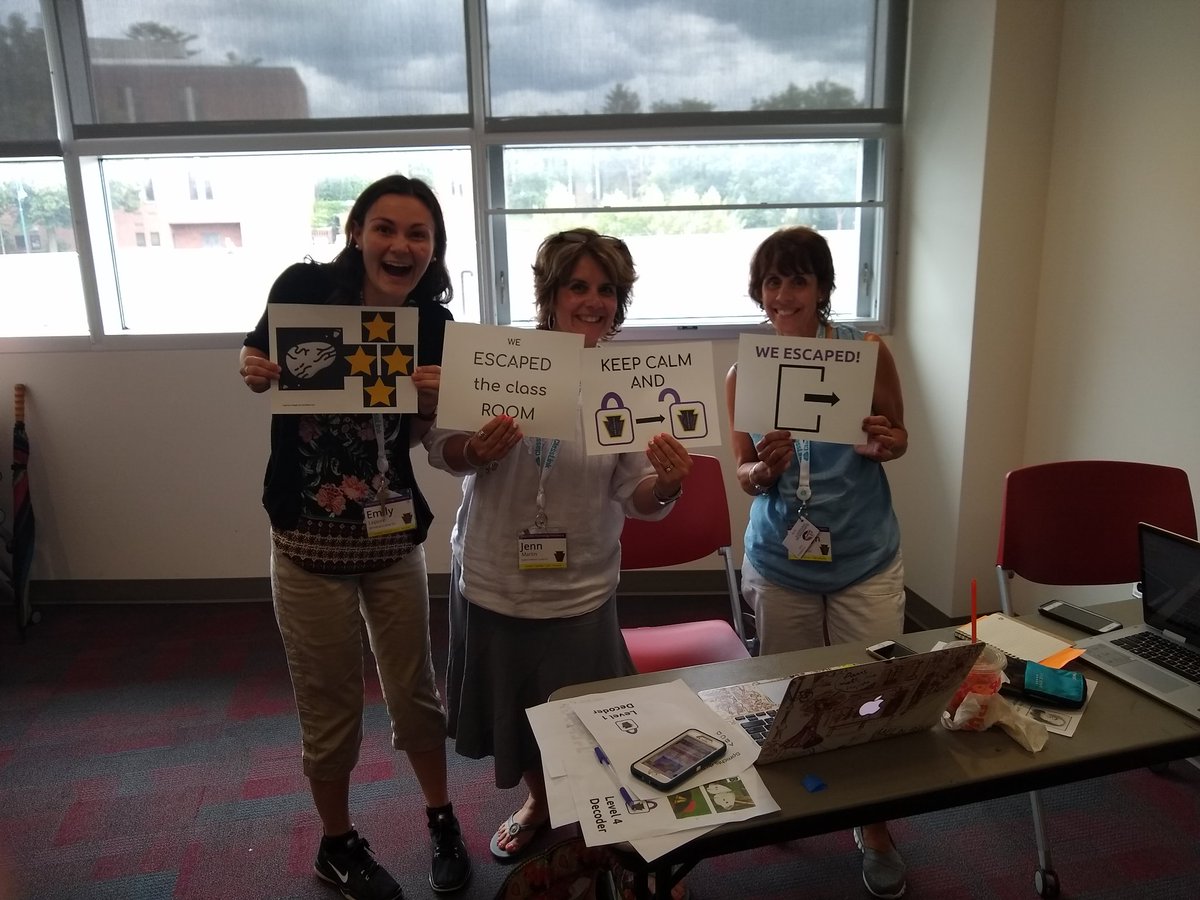 JBundyDMS's tweet photo. @mmemartin @EmilyLepore6 @marilynbaran broke out of @tancinscience's classroom! #kti2019 https://t.co/qgEt8NGtLM