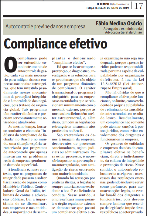 medina_osorio19's tweet photo. As páginas de "Opinião" do jornal mineiro "O Tempo" de terça-feira (23/7) apresentam artigo de minha autoria, denominado "Compliance efetivo".
#Compliance #Probidade #Anticorrupção https://t.co/zU2ilgRiKO