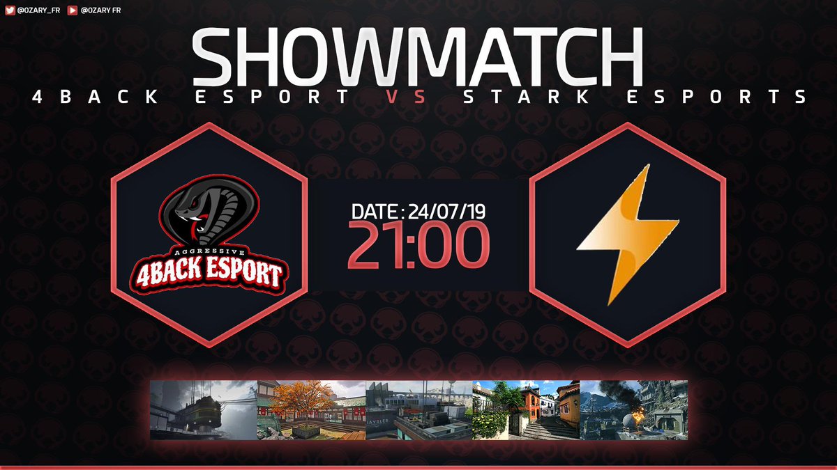 🚨 Match Stream

📢 Showmatch

📅 Mercredi 24 Juillet 2019

🕘 21h

🎮 <a href="/4back_esport/">🐍 4Back eSport 🐍</a> 🆚 <a href="/Stark_eSports/">Stark eSports⚡️</a> 🎮

🎙️ Casté par <a href="/Ozary_Fr/">Ozary Fr</a>
 
📺 twitch.tv/ozary_fr