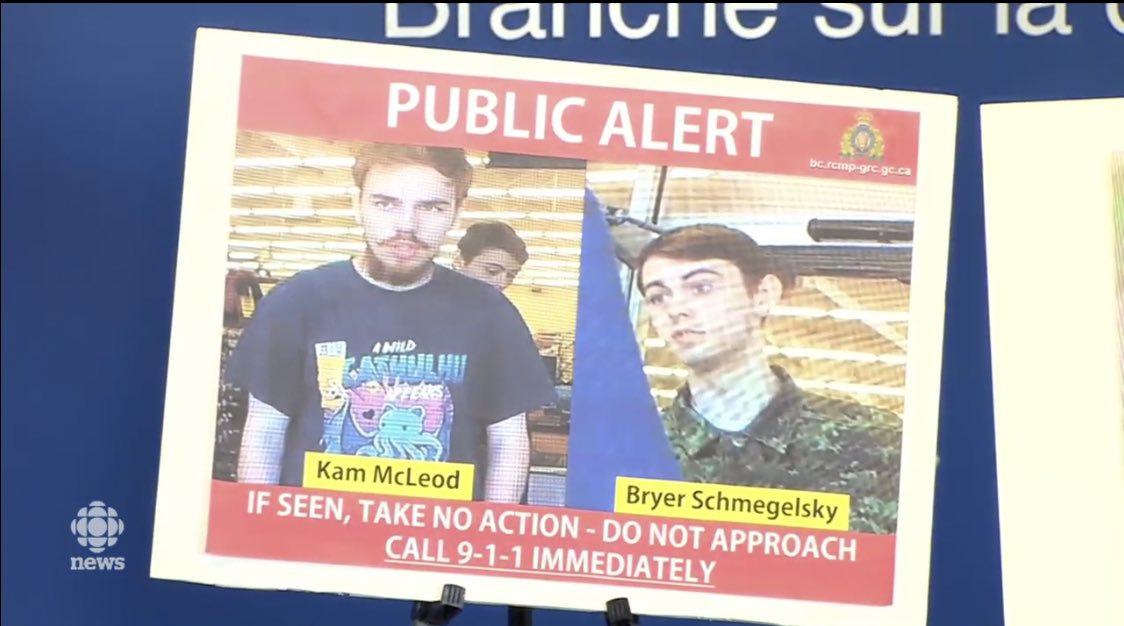 CBCAlerts's tweet photo. Police say 2 suspects in deaths of 3 people in northern British Columbia last seen driving a grey 2011 Toyota RAV4. Last seen in northern Saskatchewan but destination unknown. Say Kam McLeod, 19, and Bryer Schmegelsky, 18, from Port Albani, BC, are to be considered dangerous. https://t.co/ilCtMQLW1t