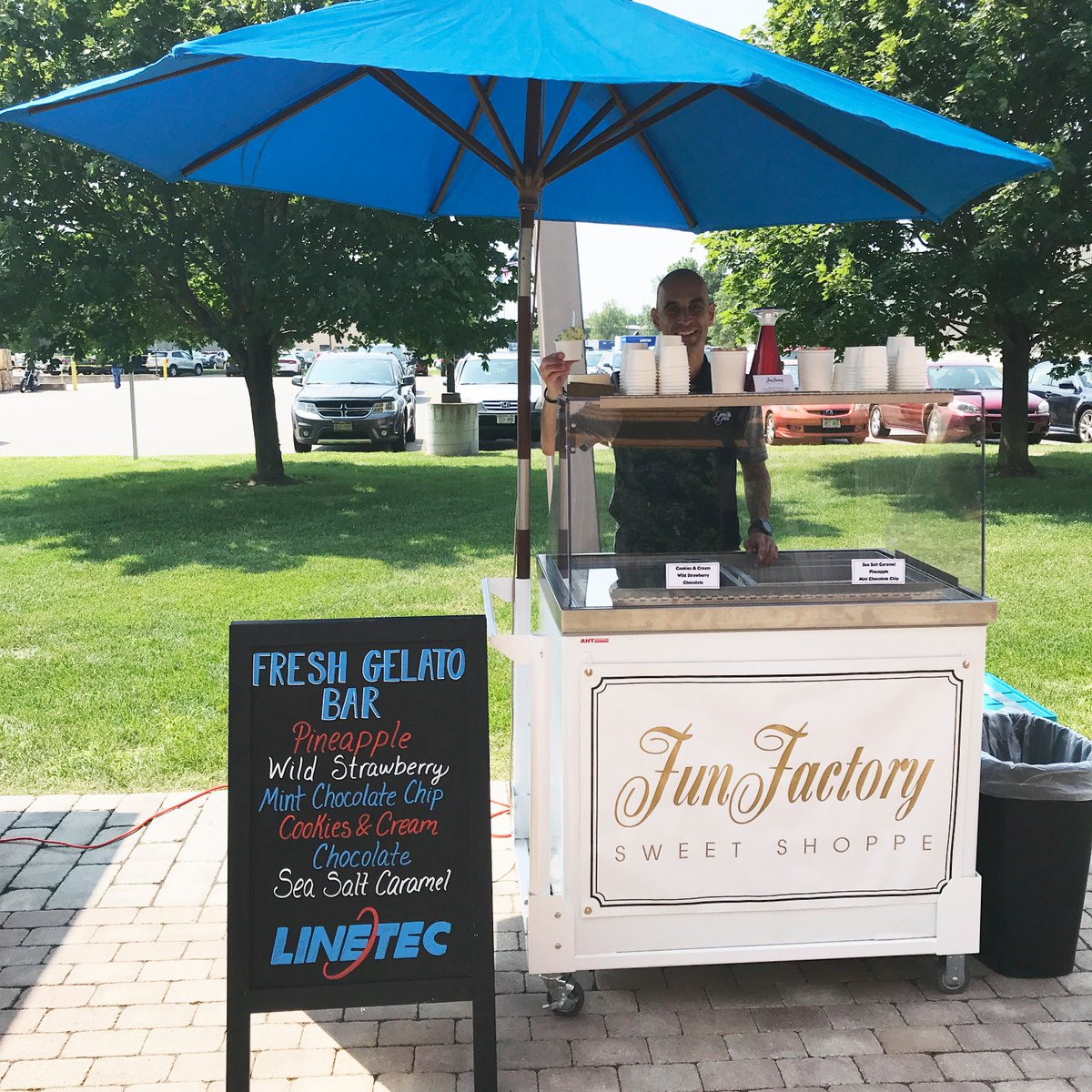 Linetec_USA's tweet photo. This Linetec Way of Life is gelato fun! 
We're sitting back and relaxing in the courtyard with an amazing cool treat from Fun Factory Sweet Shoppe!
#gelato #linetec #courtyardtreats https://t.co/eo6vIENI4i