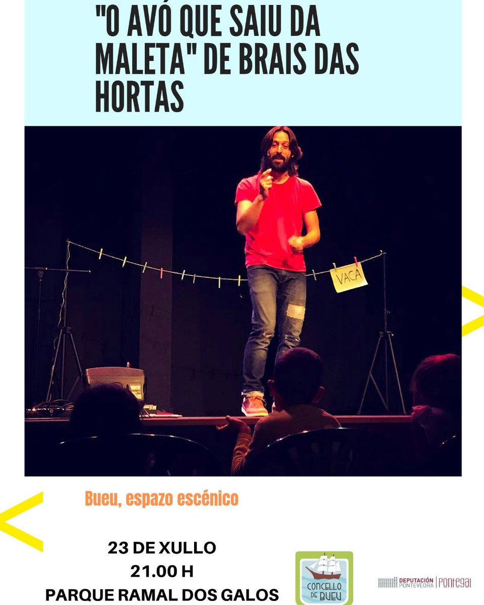 Este martes, 23 de xullo, continuamos co programa de #monicrequesdeveran coa representación de "O avó que saíu da maleta" a cargo de #BraisdasHortas. Ás 21 horas no Parque Ramal dos Galos. Levando a cultura pola vila… dlvr.it/R8xw7W