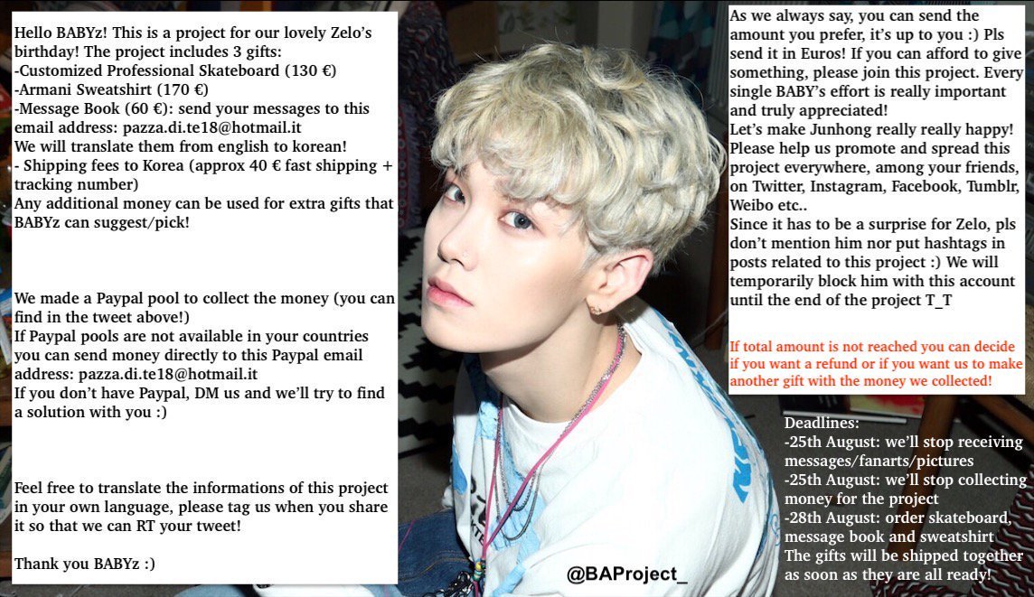 ProtectionBAP's tweet photo. PROJETO DE ANIVERSÁRIO DO ZELO!!!
Qualquer dúvida entre em contato com a page do projeto com a gente!
O projeto é totalmente voltando a doações nossa, seja money ou mensagens!

conta no paypal: https://t.co/HEkJxFRENC
link do projeto: https://t.co/44H7bshyy8 
by: @BAProject_ https://t.co/PVmcsq7pwD