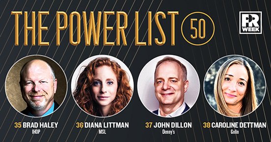 PRWeekUS's tweet photo. The Powerlist 2019:
35. Brad Haley- @IHOP https://t.co/df7hjcJusJ
36. Diana Littman- @MSLGroup  https://t.co/0BULlV7SKQ
37. John Dillon- @DennysDiner   https://t.co/cXiG1uXcqT
38. Caroline Dettman- @GOLINglobal  https://t.co/7I52Urq9EL

#PRWeekPowerlist50 https://t.co/6B3zuedziV