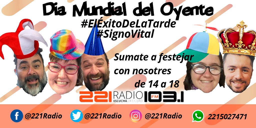 221radio's tweet photo. #ElÉxitoDeLaTarde #SignoVital | Día Mundial del Oyente | Acercate a festejar con nosotres este 9 de agosto y mostranos tus habilidades en vivo | FM 103.1 - https://t.co/zWlfhJOCe5 https://t.co/2amop0Vclp