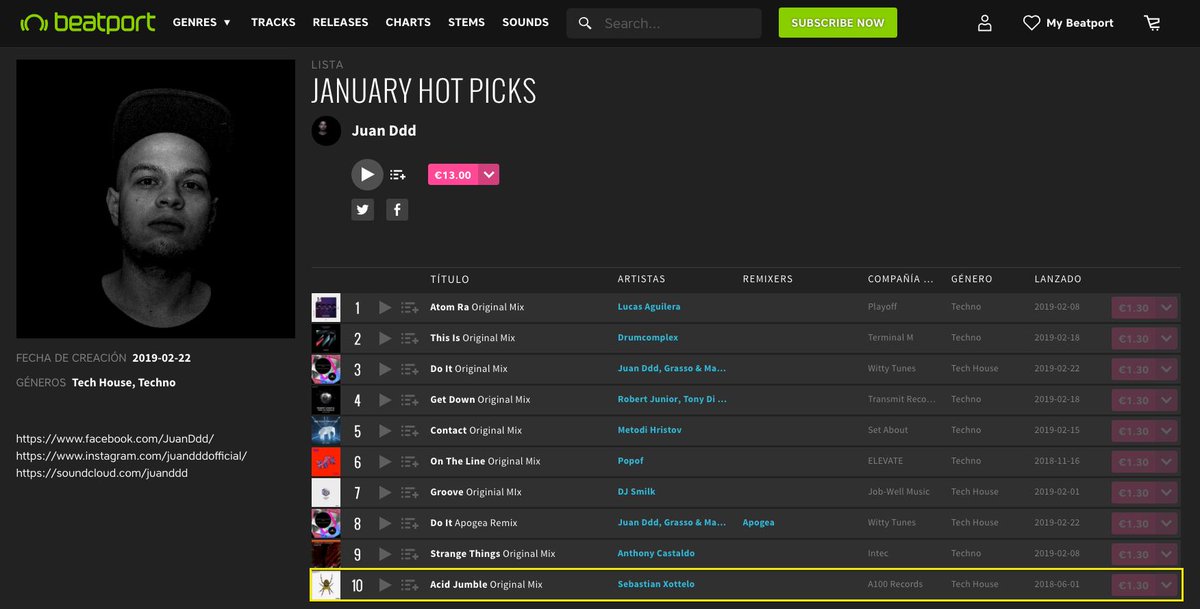 "<a href="/sebxottelo/">Sebastian Xottelo</a> - Acid Jumble (Original Mix)" included by <a href="/JuanDdd1/">JuanDDD</a> in his <a href="/beatport/">Beatport</a> Chart "JANUARY HOT PICKS!! Thanks!!!
beatport.com/chart/january-…
#a100records #beatport #chart #electronicmusic #acid #techhouse #beatportchart