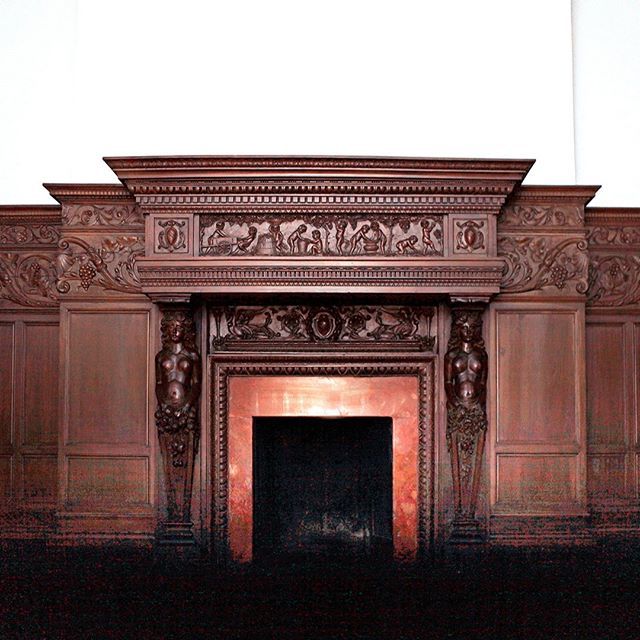 DemolitionDepot's tweet photo. Carved #walnut #Renaissance Revival #style #paneled #room. #Fireplace #mantel with caryatid jambs and narrative and figural motifs. Exquisite rinceau carvings adorn the frieze. Leaded glass windows with quatrefoil #design. Ceiling beams with corbel brack… https://t.co/oY05Fl6wxB https://t.co/SZALNdzWZU
