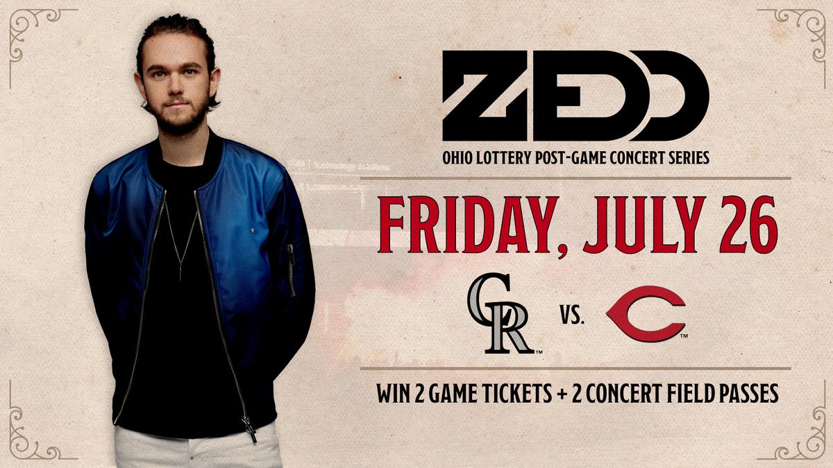 Reds's tweet photo. Made Friday night plans yet? 

RETWEET for a chance to win two tickets for Friday’s Reds vs. Rockies game AND two field passes for the post-game @Zedd concert!

Must enter by 12 p.m. ET, Wed, July 24. Rules: https://t.co/HncAtf9c00 https://t.co/FgUUm1Lytj