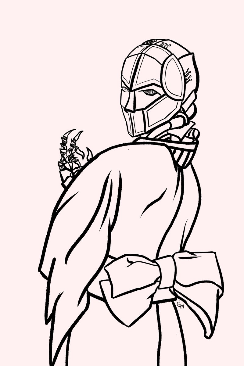 gwingcommander's tweet photo. Adjusting the kimono to better reflect real-world designs- added a bow and a higher collar. Then refine all the pencils in cleaner black ink lines. Tmrw we move to shading and colors! #CLIPSTUDIO #Practice #art #inking #warforged #sketchbook #WIP https://t.co/xlBIzRI4Bd