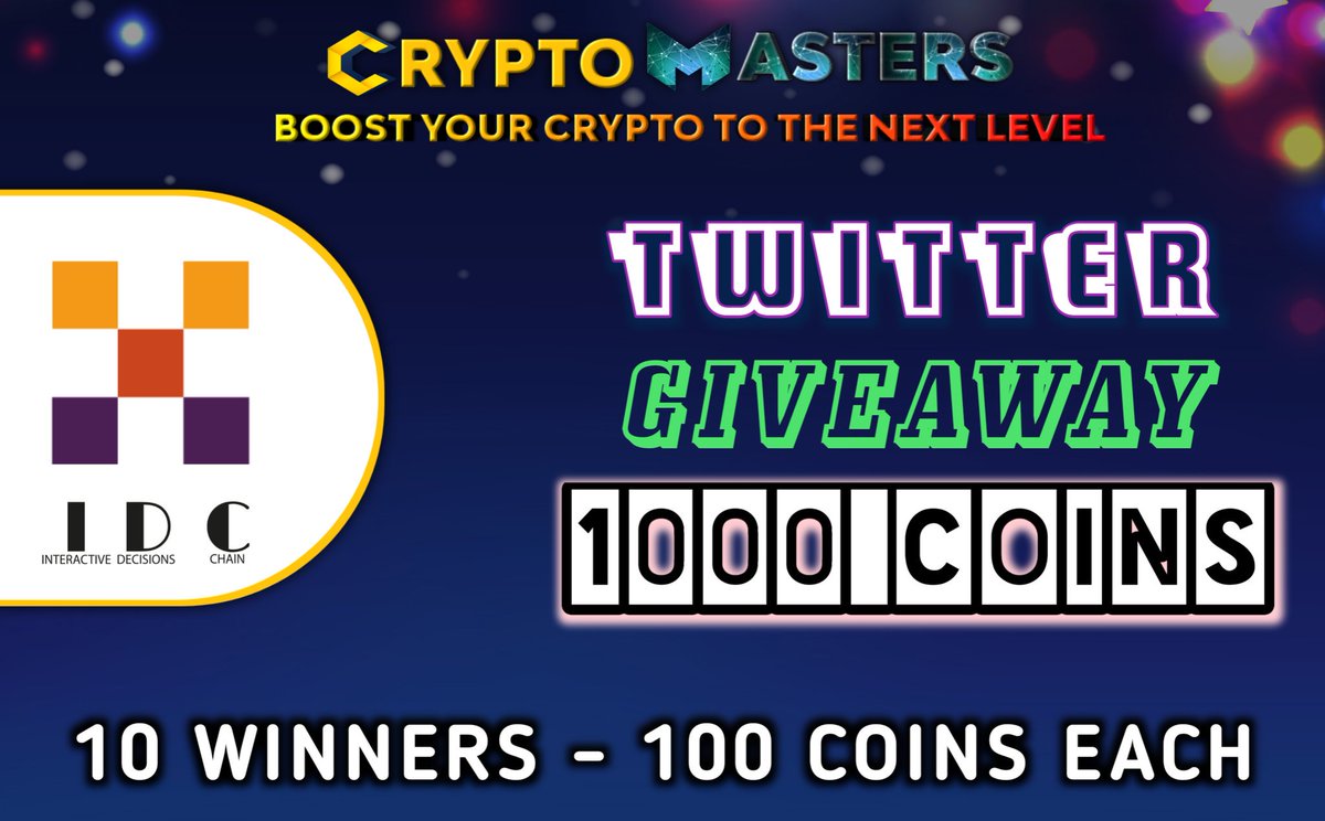 web3rally's tweet image. 🎉Let&apos;s celebrate @IDChain_Team &amp;amp; $CM partnership🎉

❤️🎁Win 1000 $IDC  🎁❤️

✅Like Retweet this post 

✅Mention 3 friends in comments 

✅Follow @IDChain_Team @cryptomasters07 

10 random winners will get 100 $IDC each👏

Winners will be drawn on July 31🎁 #giveaway #bounty