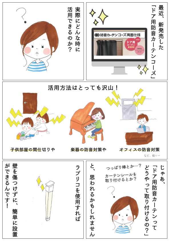 ピアリビング 防音ドアカーテン コーズ両面仕上げ+レースカーテン