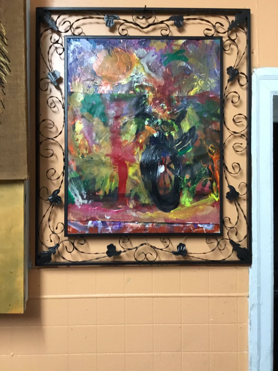 rickshapirotv's tweet photo. thank you @cyclesoflife_ac for hanging an original #RickART in the best bike shop with the best intention in Atlantic City. This piece is called #Vietnam. It’s a metaphor for all that we experience and are yet to. I dedicate this to your family. #Shapiro #Original #FireAndPain https://t.co/VJYu0qfBlB