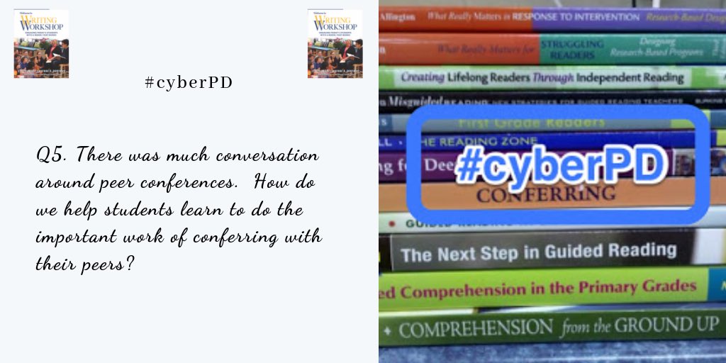 cyberPD11's tweet photo. Q5. There was much conversation around peer conferences.  How do we help students learn to do the important work of conferring with their peers?  #cyberPD https://t.co/U3RivL2zre