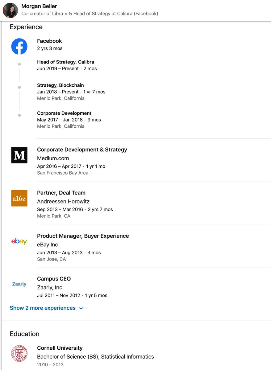  @beller Morgan Beller: from eBay PM  to a16z VC  to Medium Corp Dev  to co-creator of Libra within FB ≋