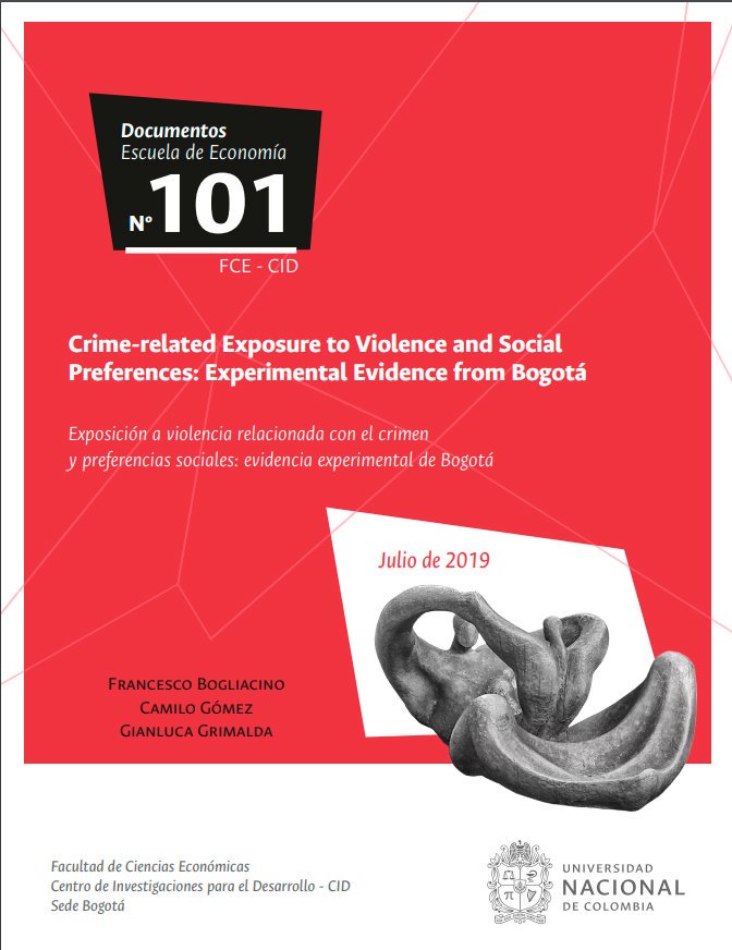 Cidunal's tweet photo. 💻#ParaLeer "Crime-related Exposure to Violence and Social Preferences: Experimental Evidence from Bogotá" de Francesco Bogliacino @fbogliacino Camilo Gómez @otroCamilomas  y Gianluca Grimalda @GGrimalda 

Consulte el documento en👉 https://t.co/eUolUq5FWf https://t.co/mgS6L58me7