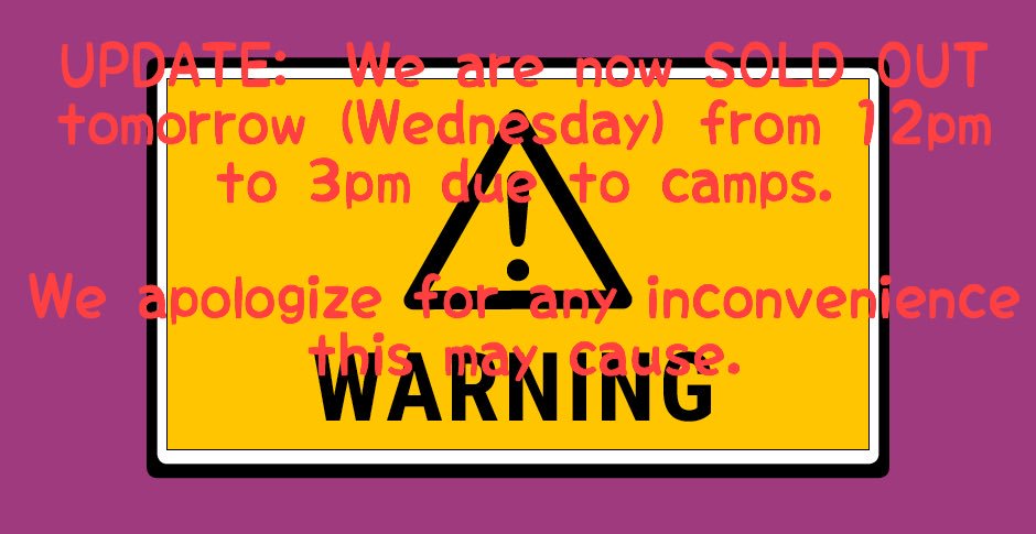 AtomicTrmpoline's tweet image. #UPDATE. We are now #SOLDOUT from 12pm to 3pm tomorrow (7/24).  Open jump will begin again at 3pm.  #camps #sellout #atomictrampoline #liveupdates
