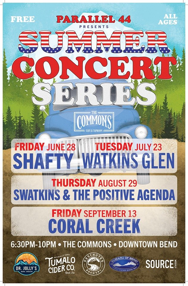 TONIGHT - the second installment of <a href="/P44Presents/">Parallel 44 Presents</a>  Summer Concert Series with Watkins Glen! Music kicks off at 6:30 for this FREE &amp; ALL AGES show! Come get groovy with Bend's favorite jam band down on the pond at <a href="/thecommonsbend/">thecommonsbend</a> !