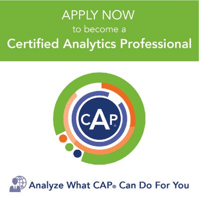 CAPcertify's tweet image. #CAP is an independent validation showing you have superior knowledge of the entire #analytics process. CAP enables you to easily convey to others that you have mastery of the analytics process. Get started today! #analyticscertification bit.ly/2Yn7jYL