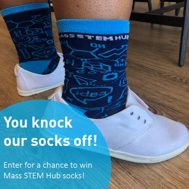 one8alhub's tweet photo. MA Teachers: You knock our 🧦 off! For a chance to win a pair of Mass STEM Hub socks, RT and comment about what you're doing this summer to make sure you walk into the upcoming school year on the right foot! #STEM #PLTWMA @PLTWorg @STMath https://t.co/ab1CRoCP7P