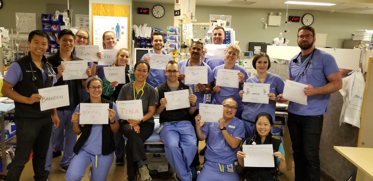 laragurneyRN's tweet photo. #VancouverGeneralHospitalEmergency #traumabay @VCHhealthcare @VCHCareers The #hellomynameis campaign promotes providing person-centered, compassionate care to patient and making a human connection between those in care and those providing it with a simple introduction  @VGHED https://t.co/FFpPLdcy4S