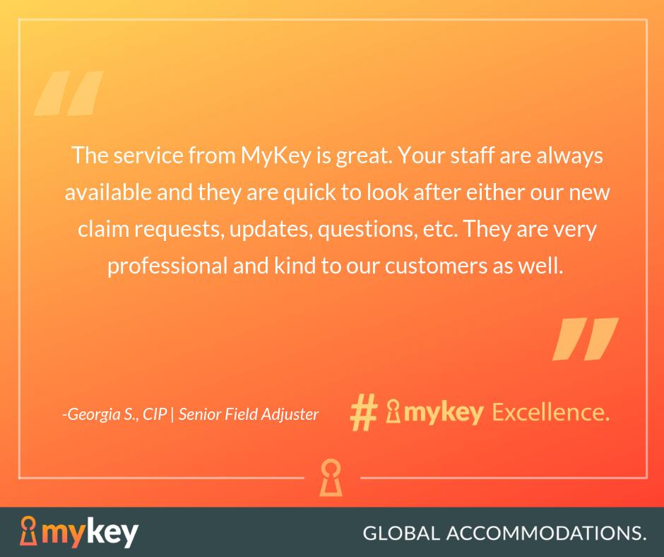 MyKeyGlobal's tweet image. MyKey has the expertise and creativity to quickly handle all of your insurance housing needs. Thank you to Georgia for your testimonial! 

Visit MyKey.com for more information. #TestimonialTuesday #MyKeyExcellence #CustomerService #FurnishedHousing