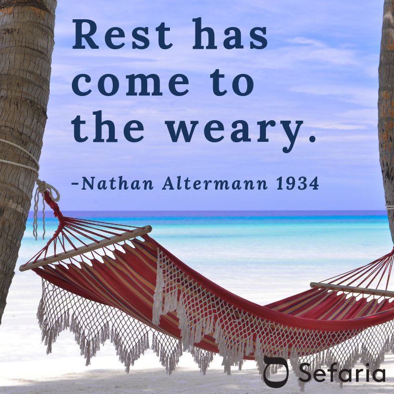 SefariaProject's tweet photo. It’s summer ☀️ So what’s the Talmud say about chilling out? Check out this source sheet to learn more through the lens of Israeli poet Nathan Altermann: https://t.co/fr0qu2H8V9 https://t.co/UHEYFsFKFT