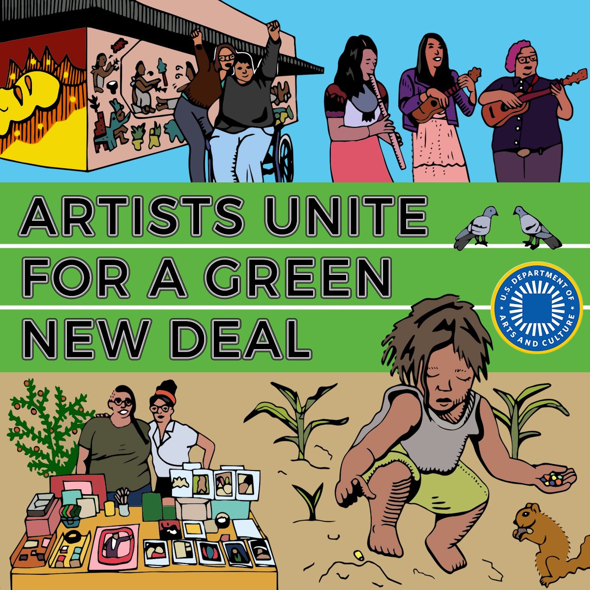 SAVE THE DATE! Artists Unite for a Green New Deal 3-part online call series with artists, organizers, and thinkers to unpack the policy and science behind a Green New Deal. More info at link: usdac.us/gnd