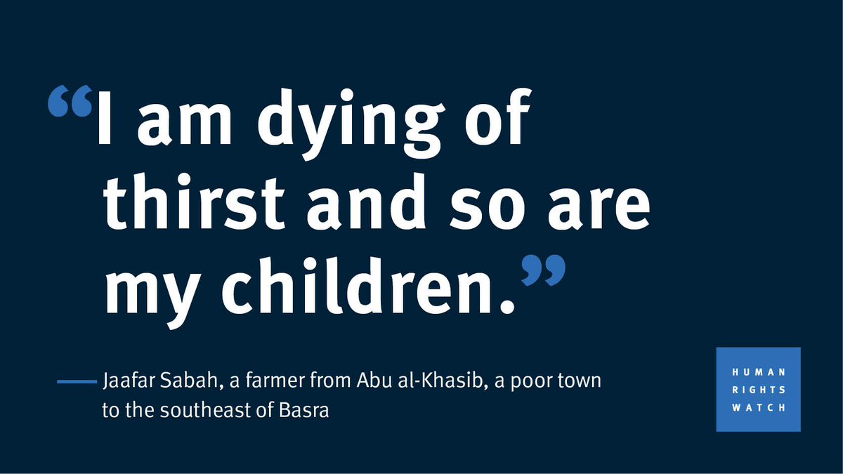 hrw's tweet photo. Quote of the Day, on #CleanWaterForBasra: For decades, Iraqi authorities have failed to ensure Basra residents have sufficient safe drinking water, resulting in serious health concerns: https://t.co/z03h6d96BS https://t.co/5zSKKkOzC9