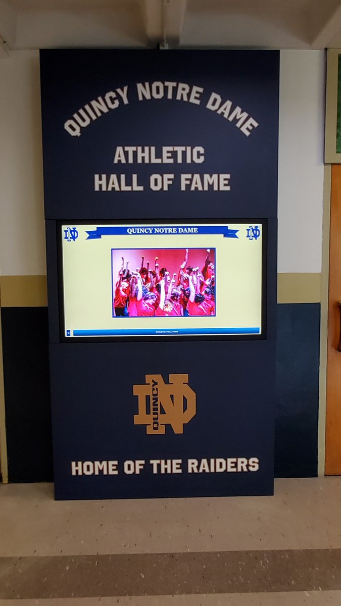 WallOfFameVS's tweet photo. Another successful wall enclosure install for the Wall of Fame team of Jodi and Lynn. Looks great at Quincy Notre Dame in Quincy, IL. #walloffame #installsuccess https://t.co/kL35T2wbKq