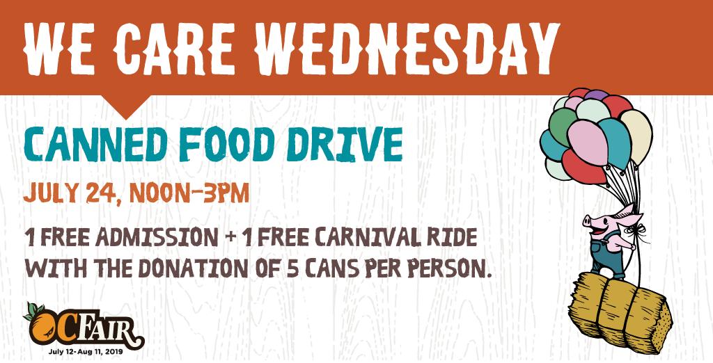 SHFBOC's tweet photo. Tomorrow is the big day! Bring 5 cans of food per person to any gate from Noon to 3 pm to receive free admission to the @ocfair along with 1 free carnival ride! Don't miss out this awesome opportunity to have #AcresOfFun AND #EndHungerInOC! https://t.co/EA37uObzra