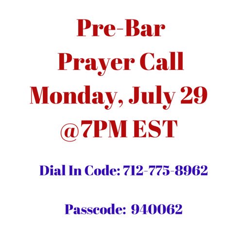 In an effort to continue supporting those sitting for the Bar Exam, we will be hosting a Prayer Call the evening before the bar exam. Please share this information with anyone you believe may benefit!! Let the countdown to the bar exam begin!! 💪🏾 #blacklawyersmatter #barexam