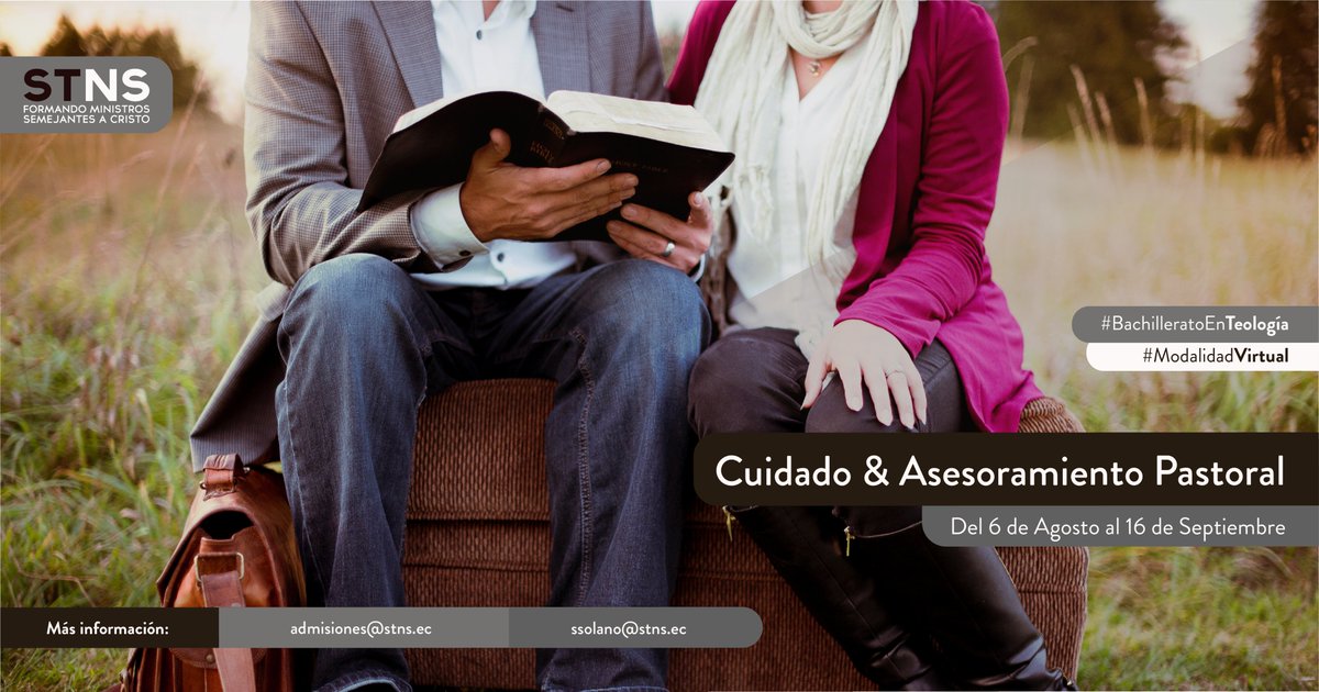 Uno de los deberes más importantes de todo #Pastor es saber guiar a sus ovejas, aprende a hacerlo.

INSCRIPCIONES ABIERTAS... #BachilleraroEnTeología #ModalidadVirtual #STNS #Seminaristas

Más info:
Correo: admisiones@stns.ec
Teléf.: (+593) 022 485 785