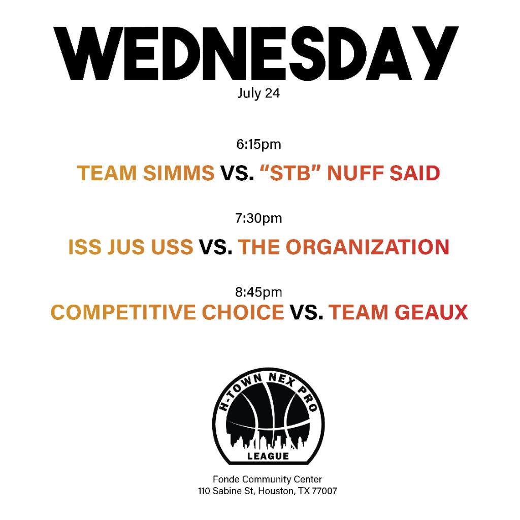 NEPLHOOPS's tweet photo. Week 8. Day 2 Game Schedule ➡️ for Entertainment!
.
.
#NEXPROLEAGUE #HOUSTONPROAM #GAMEDAY #ENTERTAINMENT #DJYAMSG @ Fonde https://t.co/0Pnfy4at4W