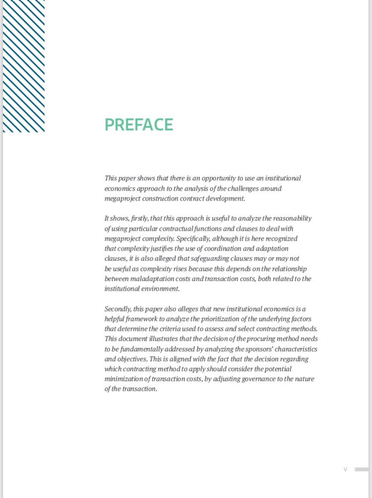 For those interested in #megaprojects, we have recently published two new documents of our technical series. You can find them in the following links:

Institutional Environment: bit.ly/2SsIXr6 

Construction Contracts: bit.ly/32IeMAW