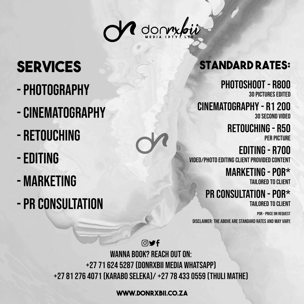 donrxbii's tweet photo. Mahikeng We got you covered.
We bring your vision to fruition
#donrxbii #media #photography #wedding #retouching #photoshoot #marketing #prconsultation #editing https://t.co/l93YftLKHa