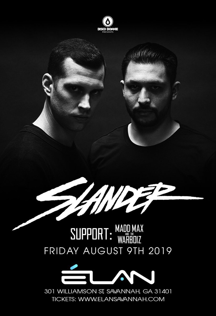 WarboizMusic's tweet photo. August 9th catch us as we play along side @iammaddmax at @elansavannah while we prepare the table for the legends @slanderofficial ! This is a show you DEFINITELY donโt wanna miss!!!#slander #elansavannah #maddmax #warboizmusic #discodonniepresents https://t.co/MwVgATctWK https://t.co/W5Nmlq9I69