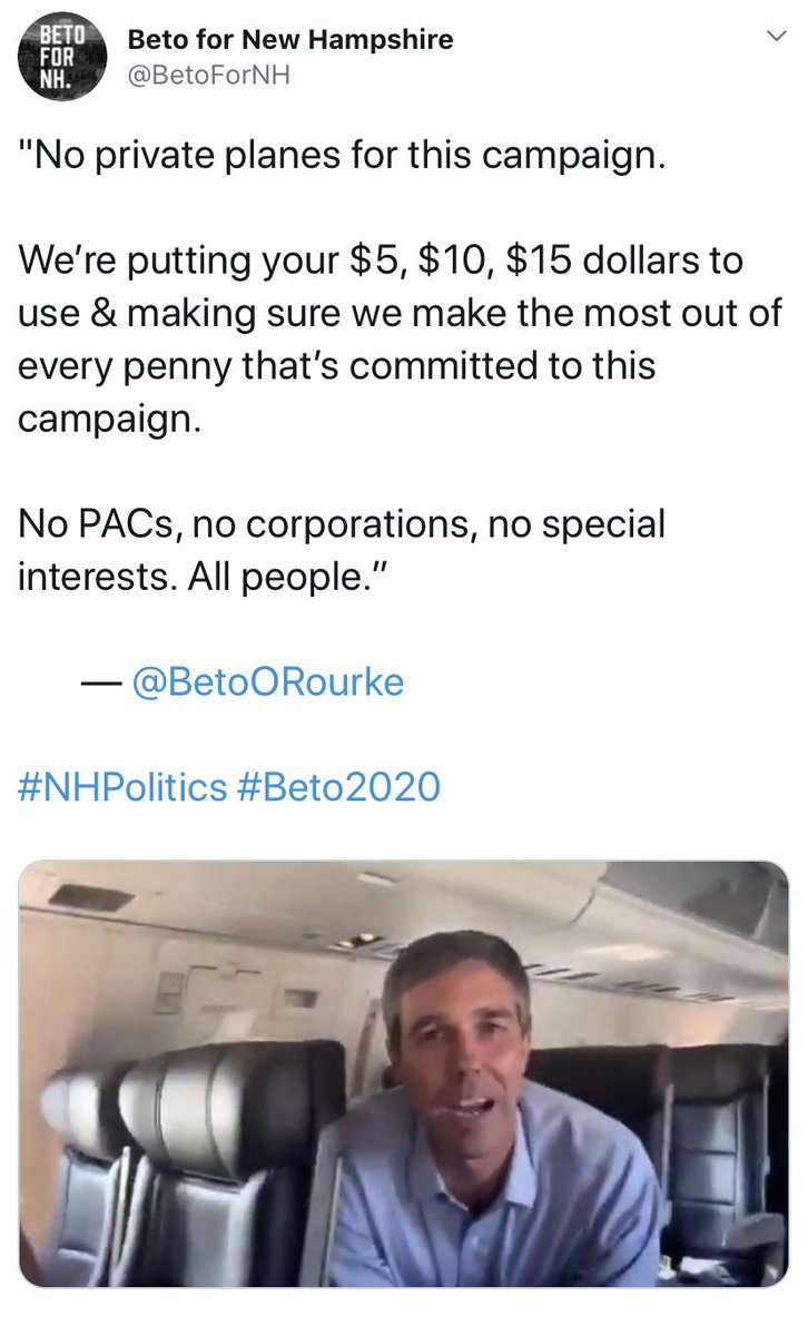 DJJudd's tweet photo. As Beto O’Rourke and Pete Buttigieg prepare to face off for the first time in Detroit next week at the CNN debate, it would appear the Beto O’Rourke campaign is subtweeting Pete Buttigieg’s use of private planes and grassroots fundraisers: https://t.co/a8Funxh6GQ
