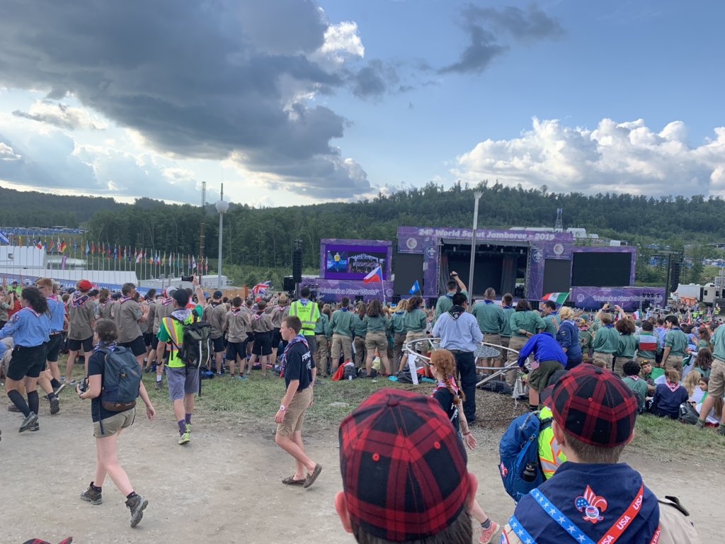 WorkingMyTicket's tweet photo. Ready for the @2019_wsj opening show at the @BechtelSummit stadium.  Another great world scouting experience has begun. #ScoutForLife #ScoutJamboree #BePrepared https://t.co/RanasvGKeR
