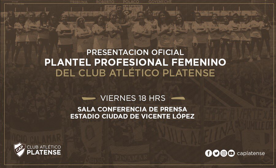 caplatense's tweet photo. [FutFem] Invitamos a los medios de comunicación a la presentación oficial del primer plantel profesional del Club Atlético Platense. Acompáñanos en este histórico momento para el fútbol femenino "Calamar". ¡Los esperamos! 

#SomosPlatense🦑⚽ https://t.co/P6eIMz1WZU