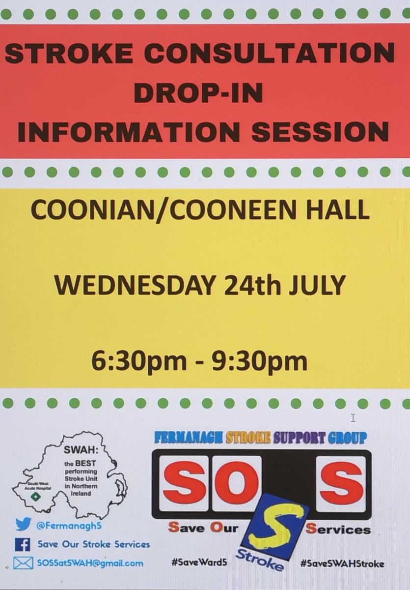 FermanaghS's tweet image. Please RT! Heads up #Belleek &amp;amp; #Cooneen / #Coonian - we're with you Wednesday! Great day today in #Omagh - thanks to all who are taking part to #SaveSWAHStroke #SaveWard5 ✊