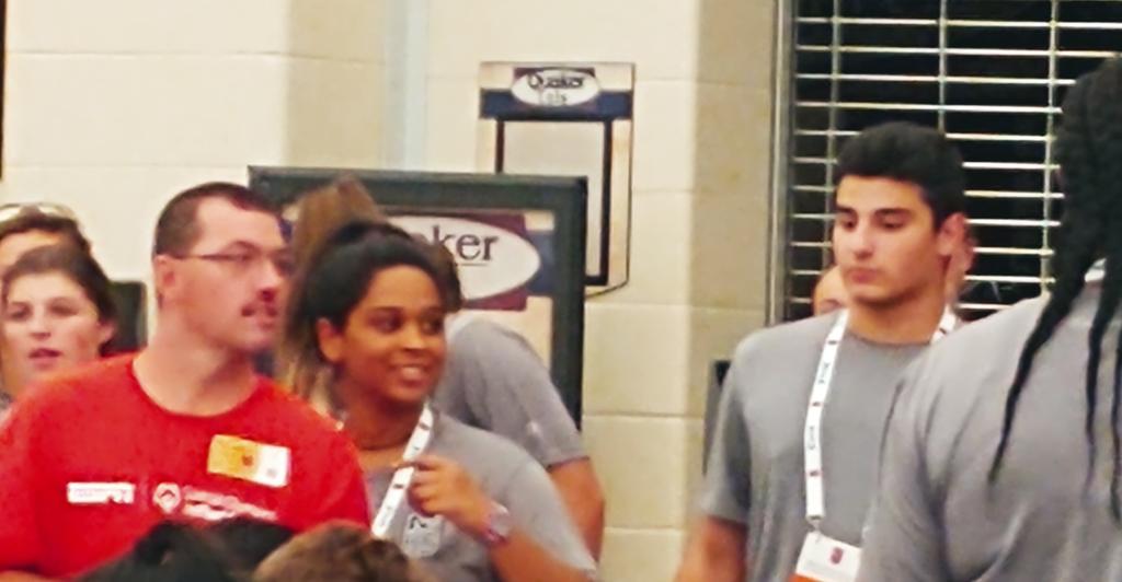 Bell, West Potomac HS (center), enjoys the spontaneous dance party at dinner with our new friends from Special Olympics and #championstogether, during the <a href="/NFHS_SLC/">NFHS Student Leaders</a> service project at Plainfield HS.